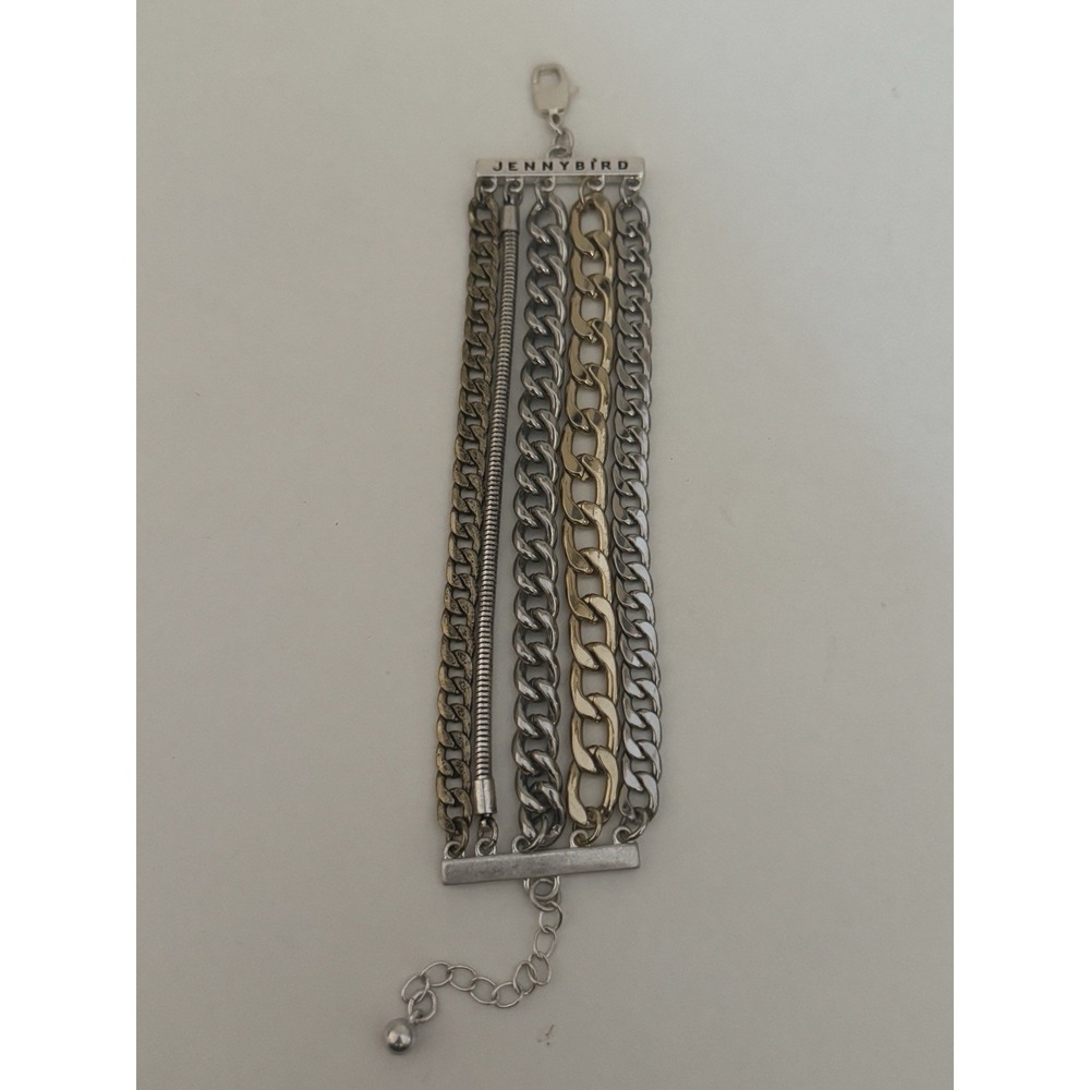 JENNY BIRD Multi Chain Two Tone Bracelet Mixed Metal 5 Strand Gold Silver Tones